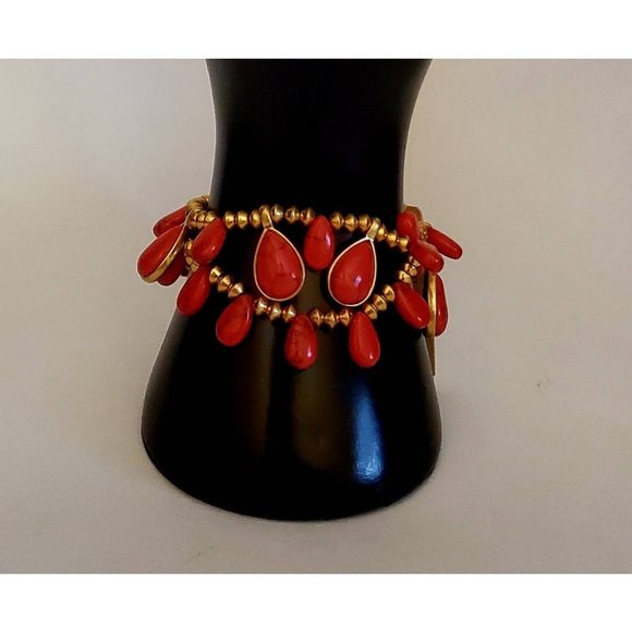 Lauren Bracelet, Gold-Tone Beads and Red Faux Stones by Ralph Lauren (Still has - Picture 1 of 4